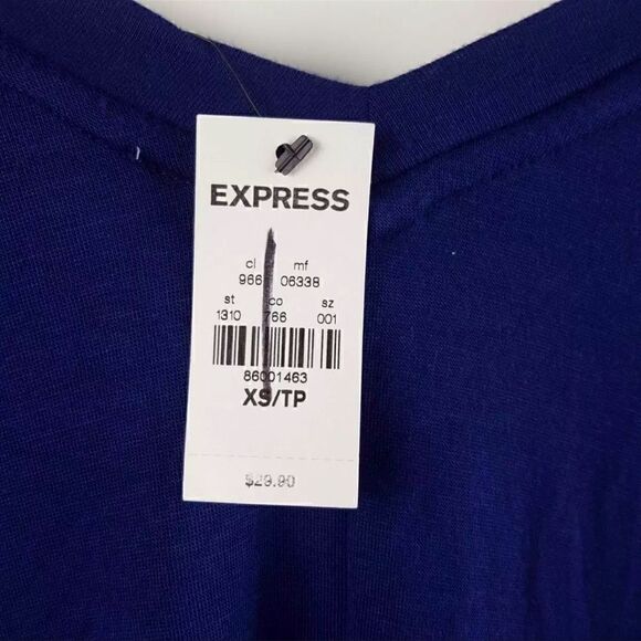 Express Size XS Royal Blue 3/4 Sleeve Oversized High Low V-Neck Stretch Top MWT - Picture 6 of 6